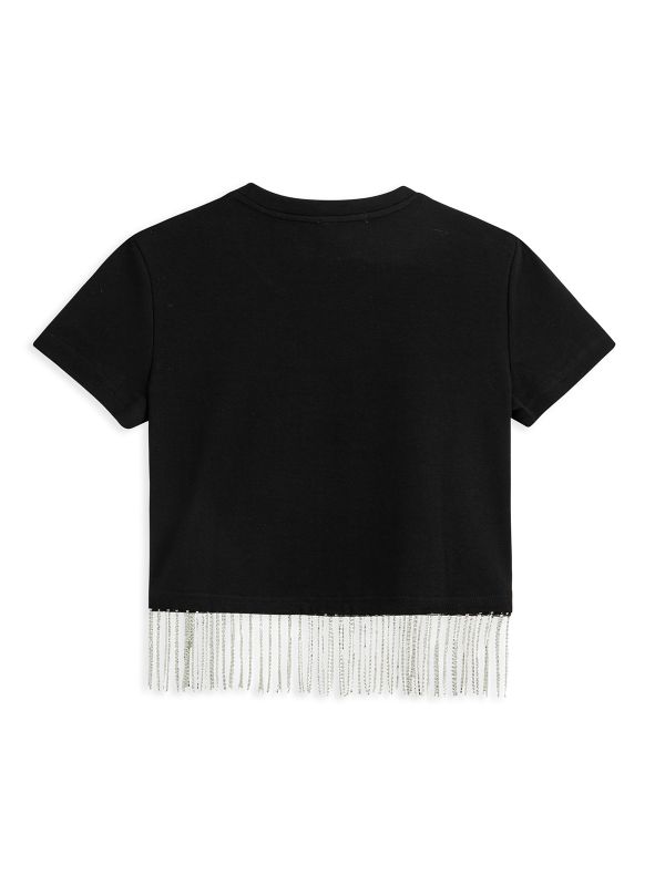 טי-שרט קרופ עם פרנזים מנצנצים