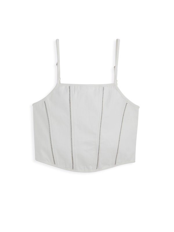 גופיית מחוך לבנה עם אבנים לילדות