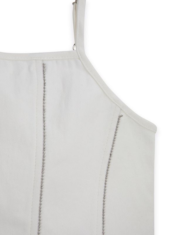 גופיית מחוך לבנה עם אבנים לילדות