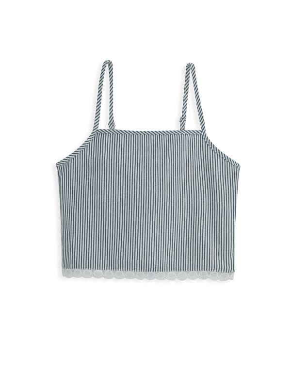 גופיית פסים עם סיומת תחרה לילדות