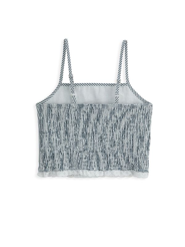 גופיית פסים עם סיומת תחרה לילדות