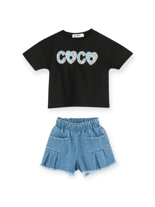 חליפת סט בנות COCO ושורט פליסה